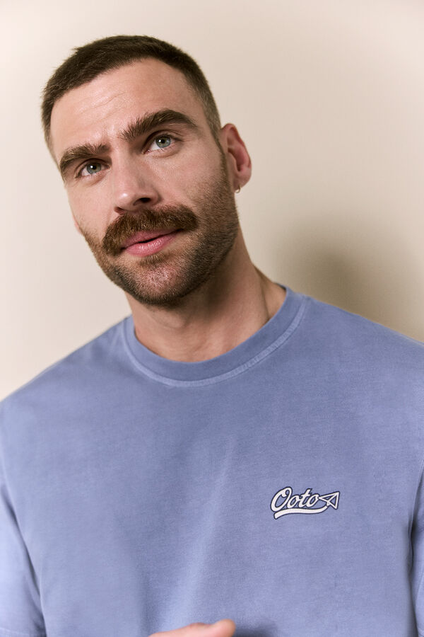 OOTO Camiseta lavada manga corta logo Azul