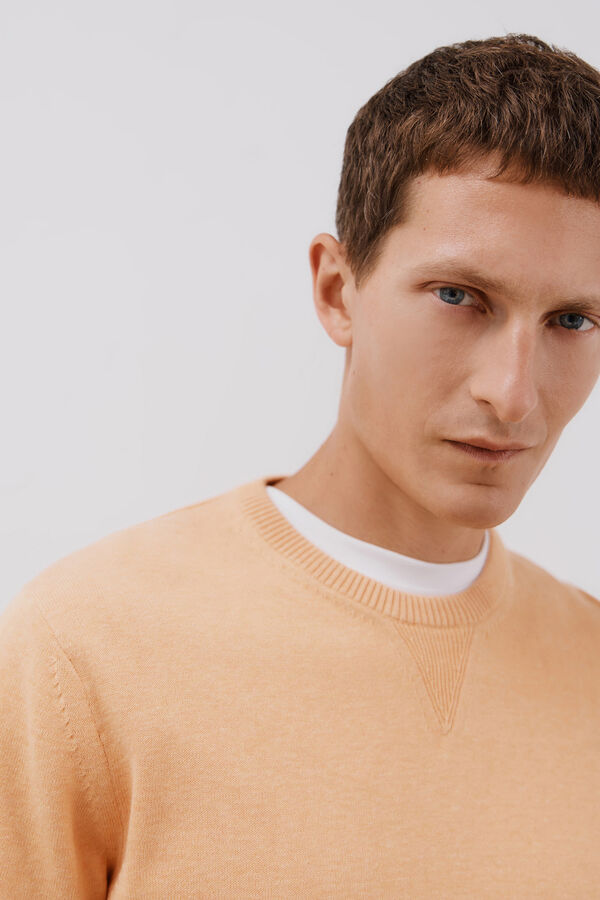 Cortefiel Jersey punto fino algodón cuello redondo Naranja