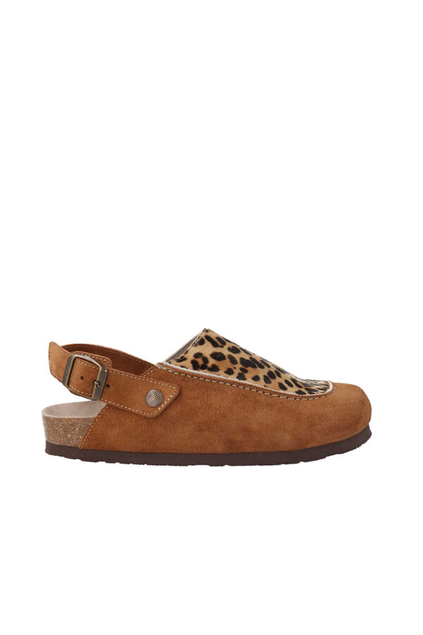 Genuins Zueco piel animal print Marr&oacute;n