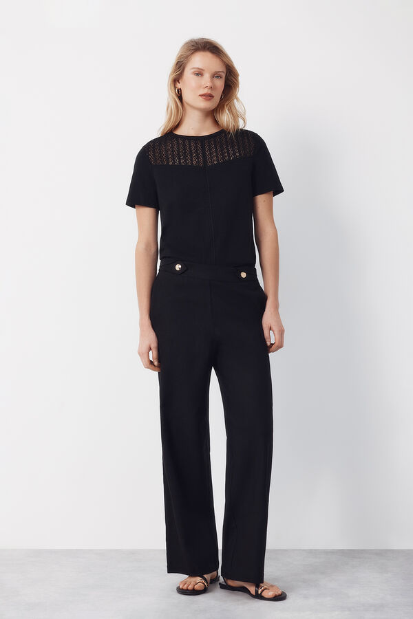 Cortefiel T-shirt cintado guipura Preto