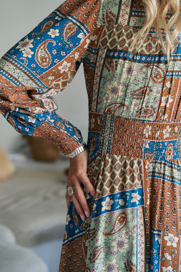 Jaase Vestido largo Sabrina estampado Izabelle Estampado marr&oacute;n