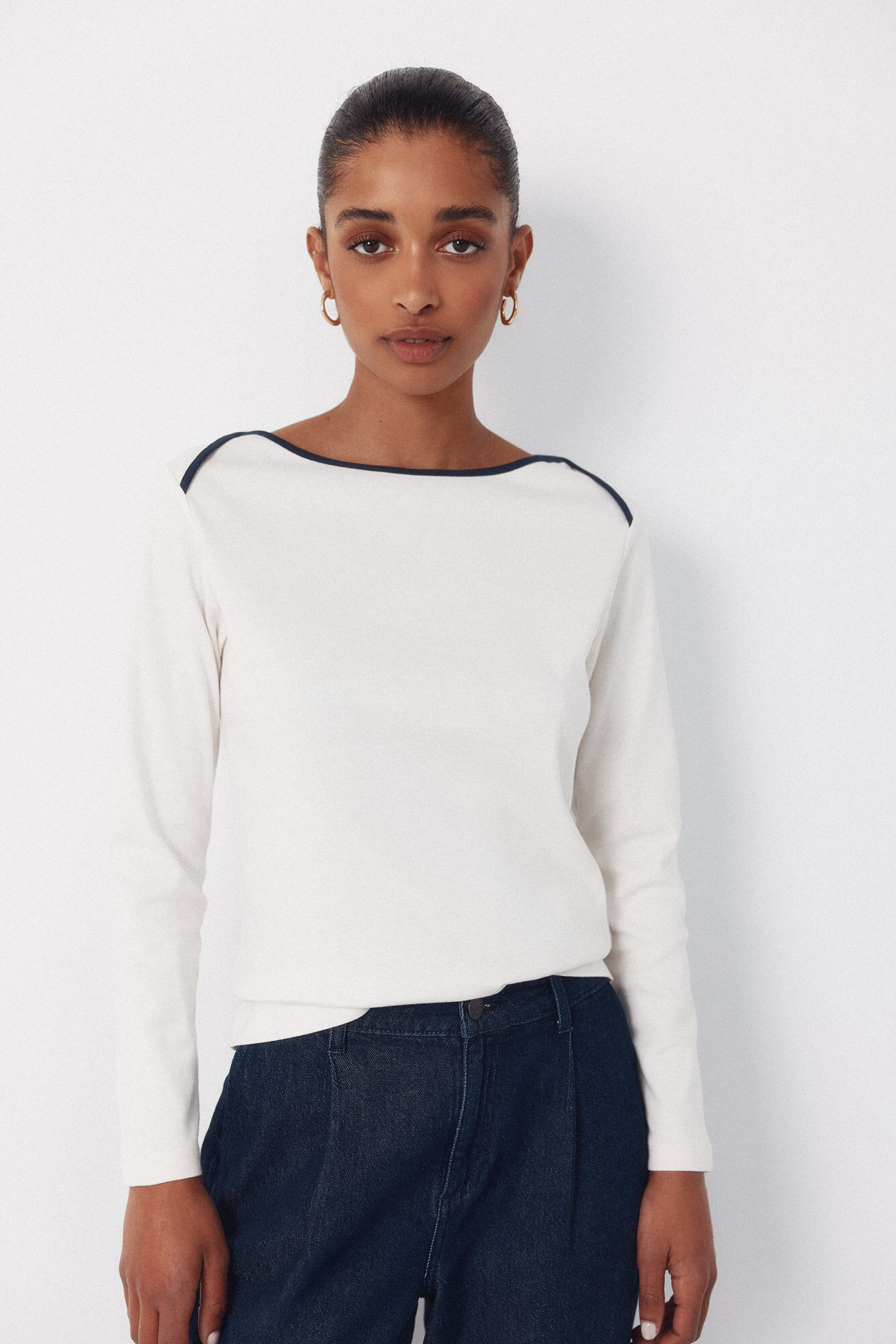 Cortefiel Camiseta com gola canoa contrastante