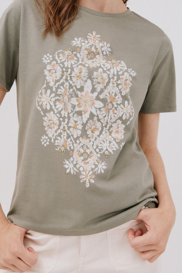 Cortefiel Camiseta estampado posicional Kaki