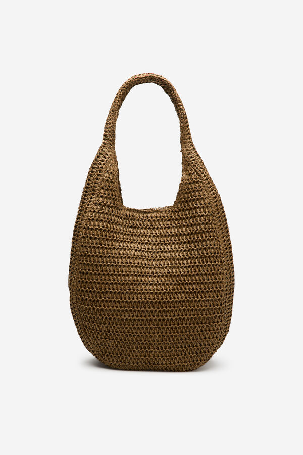 Cortefiel Bolso hobo trenzado rafia Marr&oacute;n