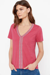 Cortefiel Camiseta bordada Pink