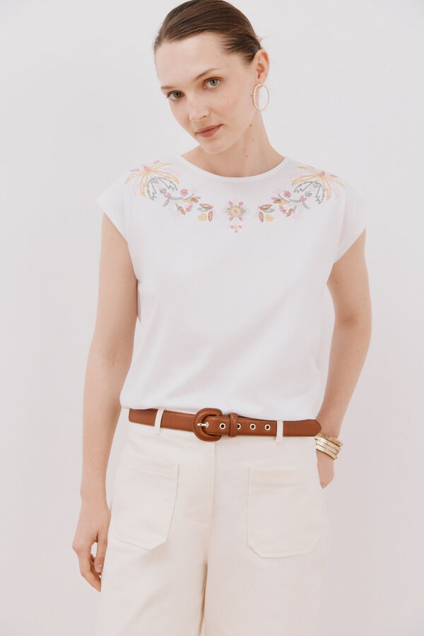 Cortefiel Camiseta sin mangas estampada y bordada Multicolor