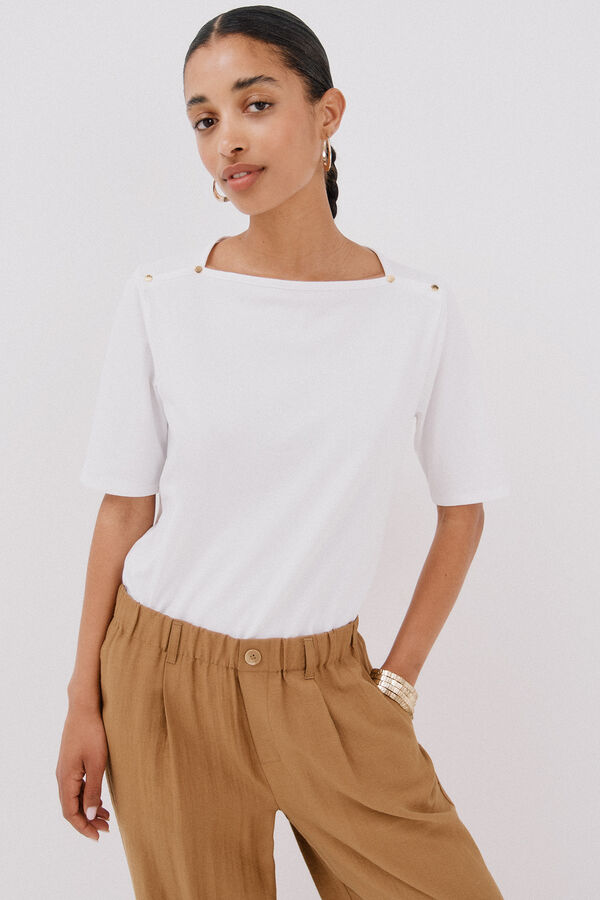 Cortefiel Camiseta b&aacute;sica escote barco Blanco