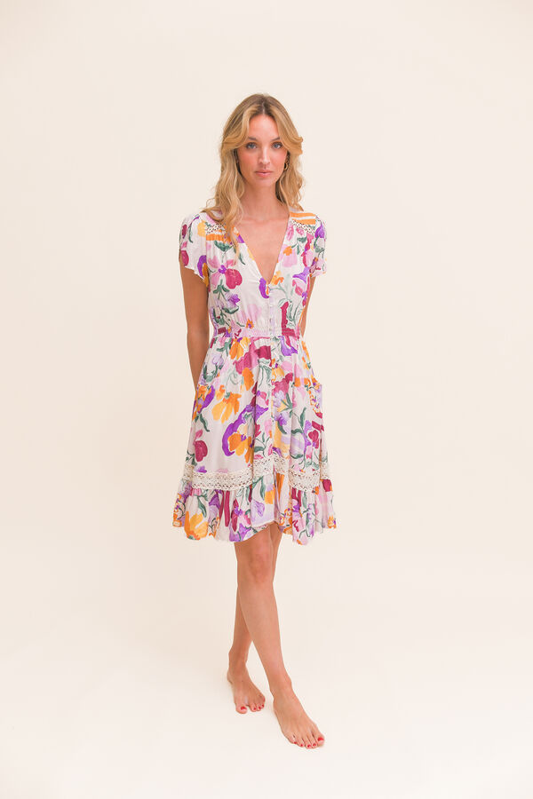 Jaase Vestido Corto Carmen Estampado blanco
