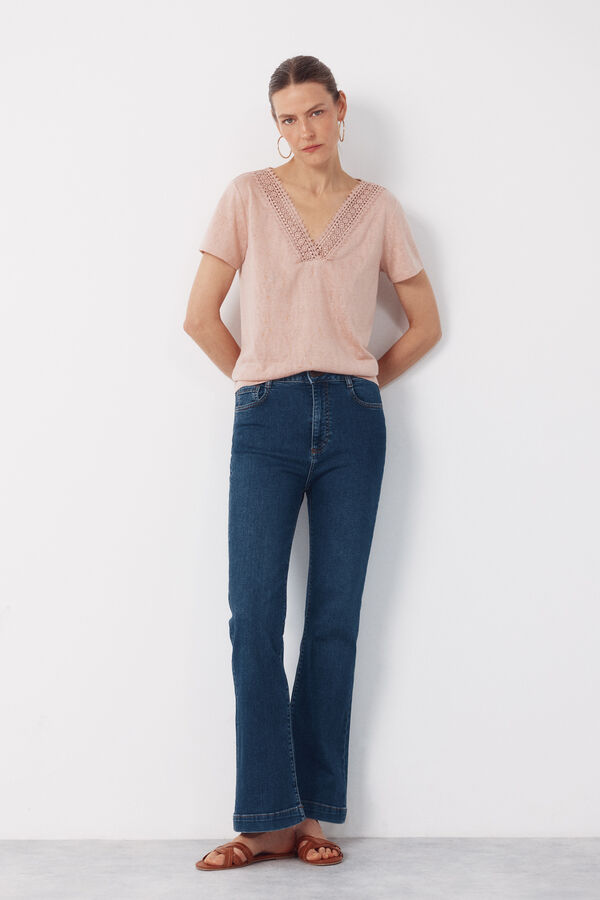 Cortefiel Camiseta pico pasamaneria Rosa