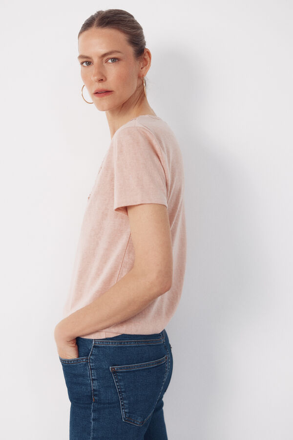 Cortefiel Camiseta pico pasamaneria Rosa