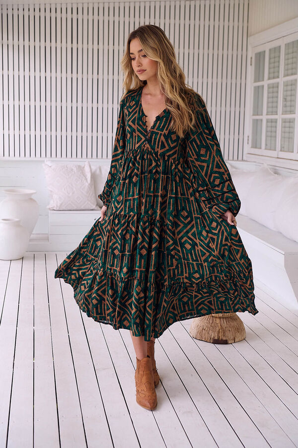 Jaase Vestido midi Eve estampado emerald Verde oscuro