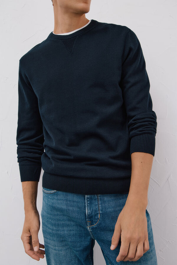Cortefiel Jersey punto fino algodón cuello redondo Azul marino