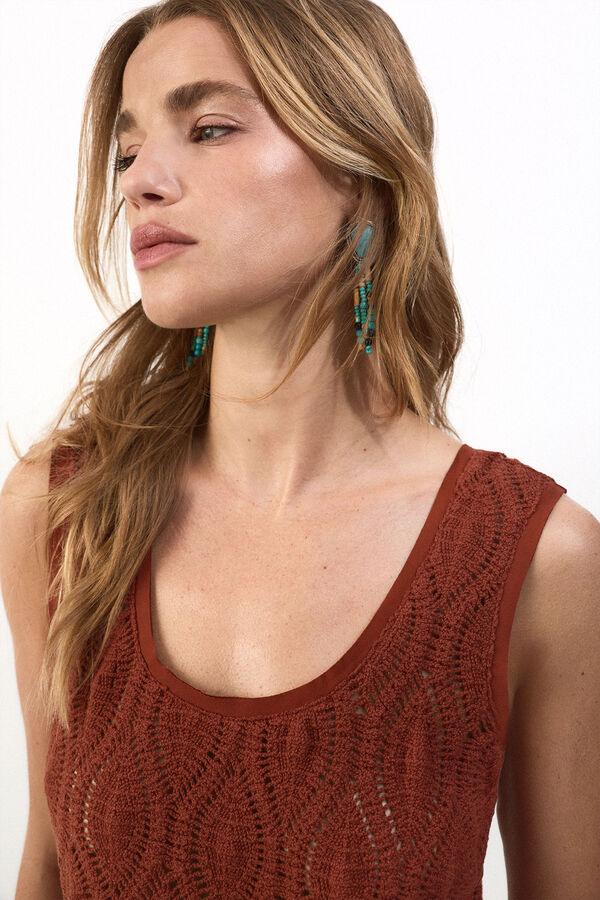Slowlove Top tirantes crochet Tabaco