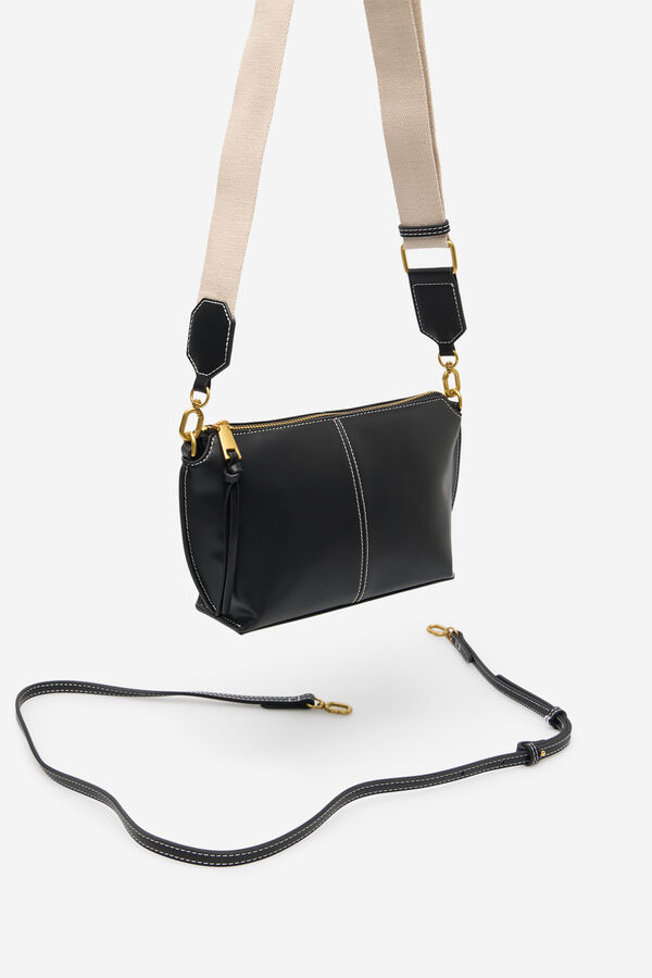 Cortefiel Bolsa tiracolo b&aacute;sica com costura Preto