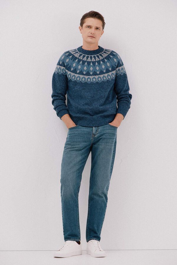 Cortefiel Jersey navide&ntilde;o fantas&iacute;a lana cuello caja Azul marino