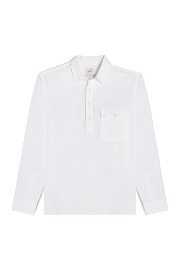 Cortefiel Camisa polera lino algodón manga larga Blanco