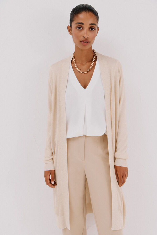 Cortefiel Chaqueta larga lurex Beige