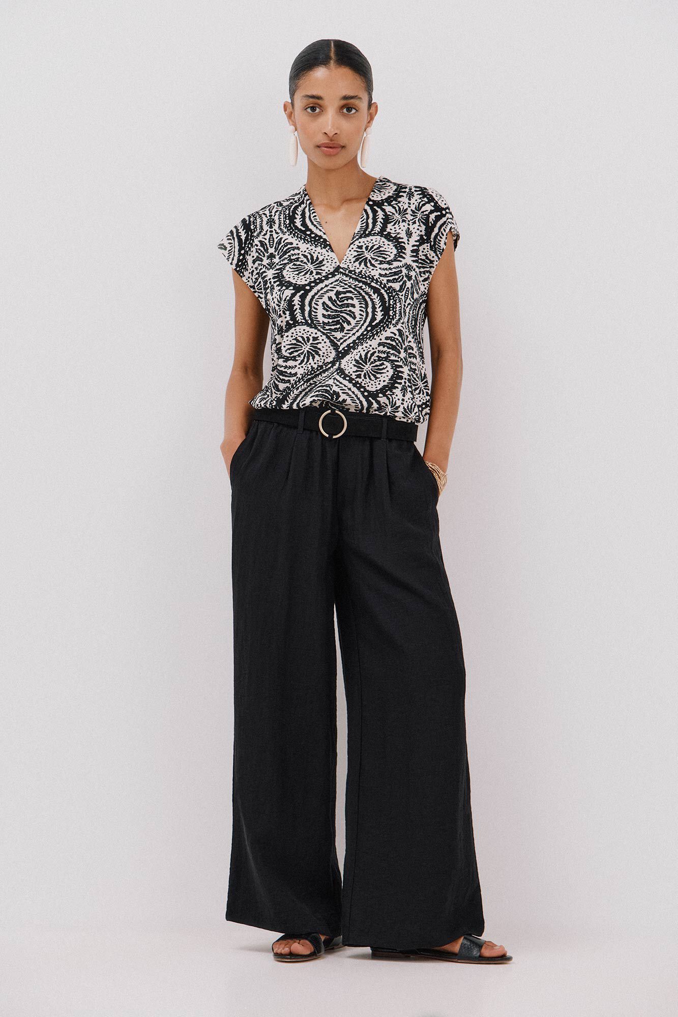 Cortefiel Camiseta estampada com decote em bico franzido