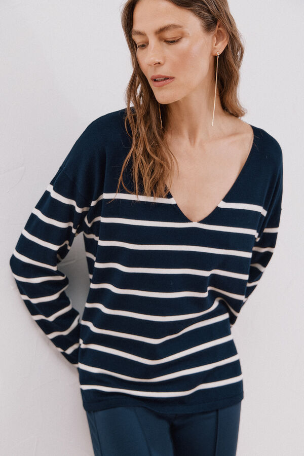 Cortefiel Jersey escote pico Estampado azul