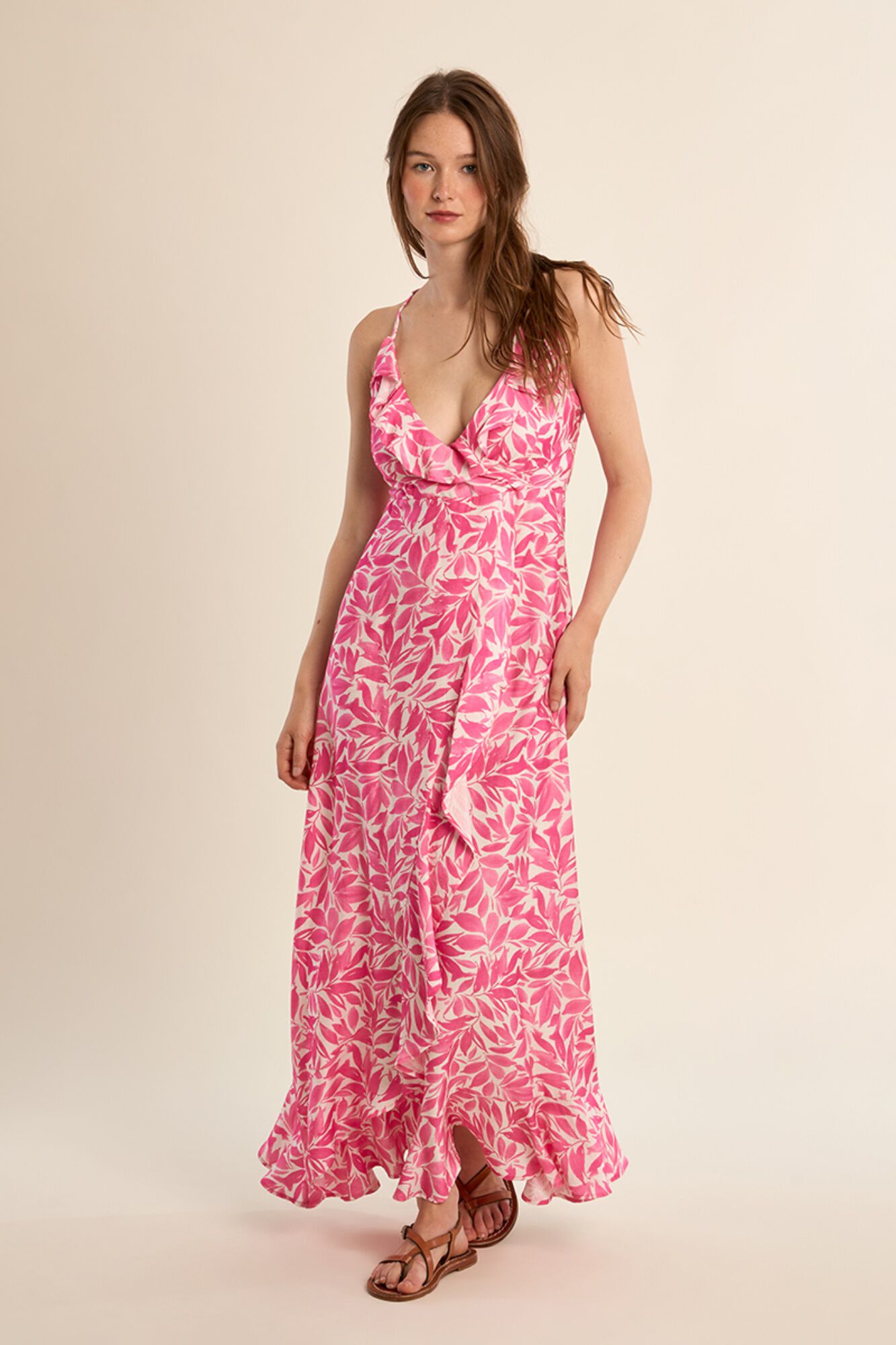 Molly Bracken Vestido comprido estampado com folhos