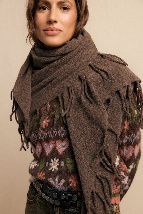 Slowlove Xale com franjas grossas Castanho