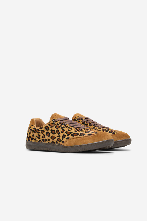 Cortefiel Zapatilla deportiva piel leopardo Estampado marr&oacute;n