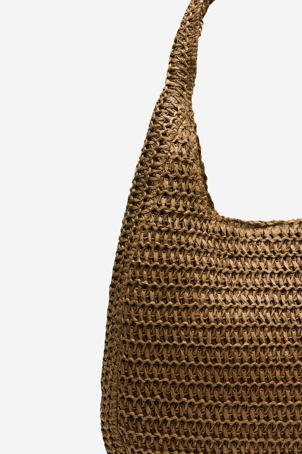 Cortefiel Bolso hobo trenzado rafia Marr&oacute;n