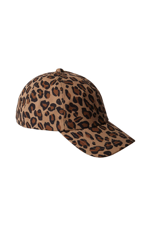 Cortefiel Gorra estampada efecto leopardo Marr&oacute;n