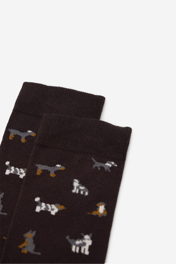 Cortefiel Dog drawing sock Dark brown
