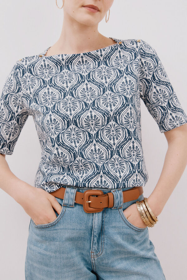 Cortefiel Camiseta b&aacute;sica escote barco Azul