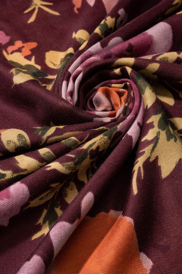 Vilanova Pa&ntilde;uelo Rectangular Estampado Floral Granate