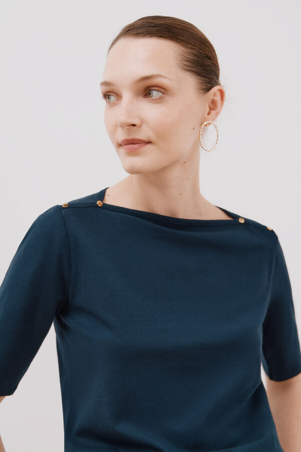 Cortefiel Camiseta b&aacute;sica escote barco Azul marino