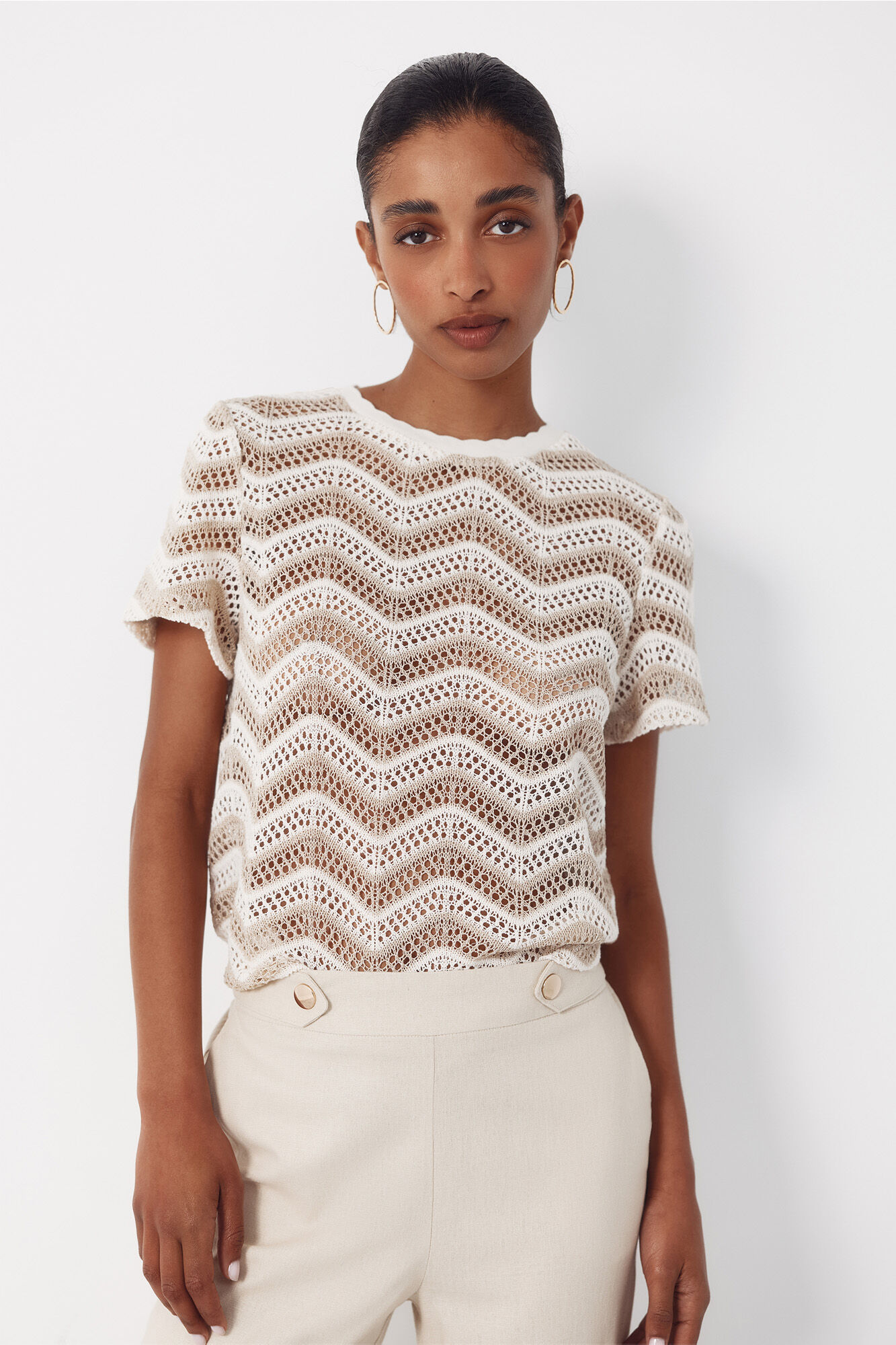 Cortefiel Top crochet zig-zag