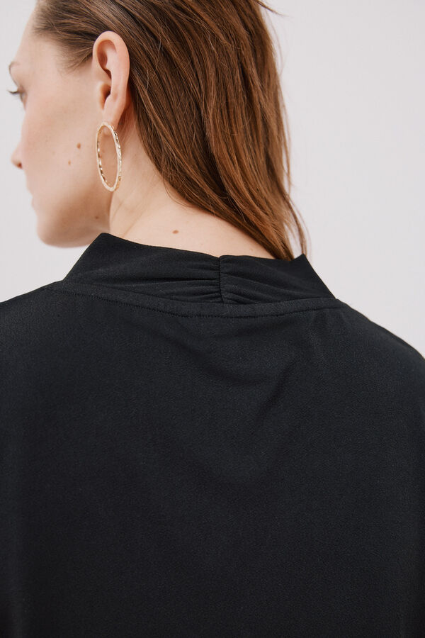 Cortefiel Camiseta estampada com decote em bico franzido Preto