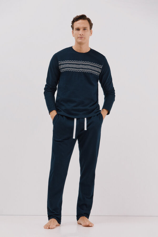 Cortefiel Fleece jersey-knit pyjamas set Navy
