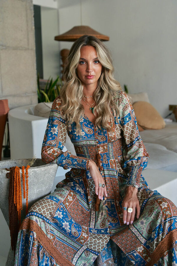 Jaase Vestido largo Sabrina estampado Izabelle Estampado marr&oacute;n