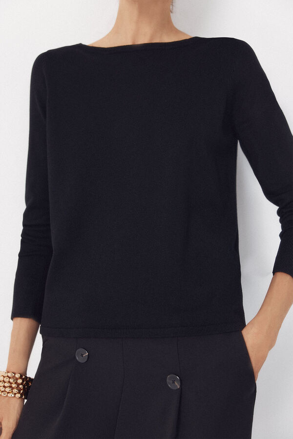 Cortefiel Boat neck jumper Black