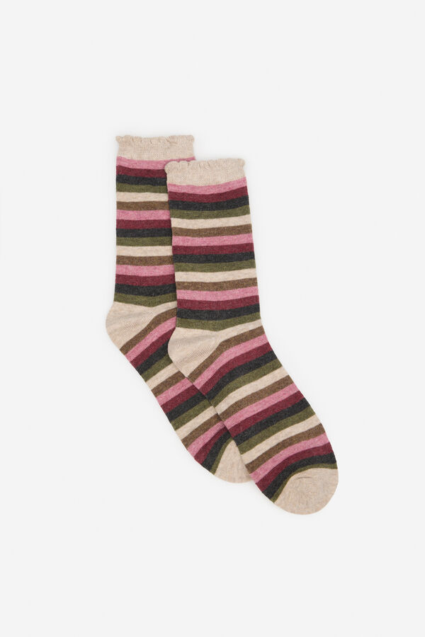 Cortefiel Calcetines rayas multicolor Estampado beige