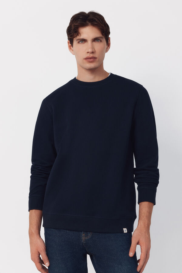 Cortefiel Textured crew neck sweatshirt Navy