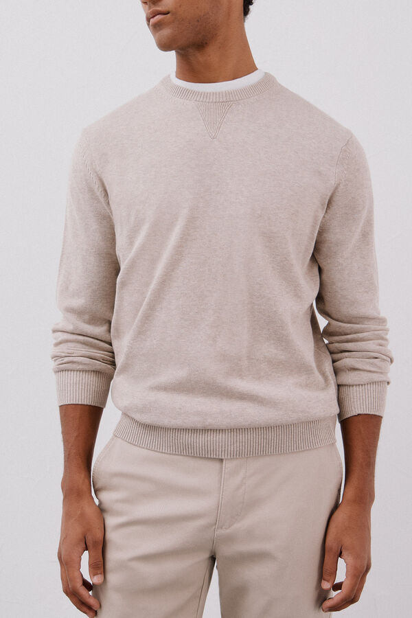 Cortefiel Jersey punto fino algodón cuello redondo Beige