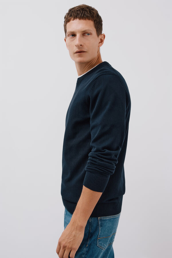 Cortefiel Jersey punto fino algodón cuello redondo Azul marino