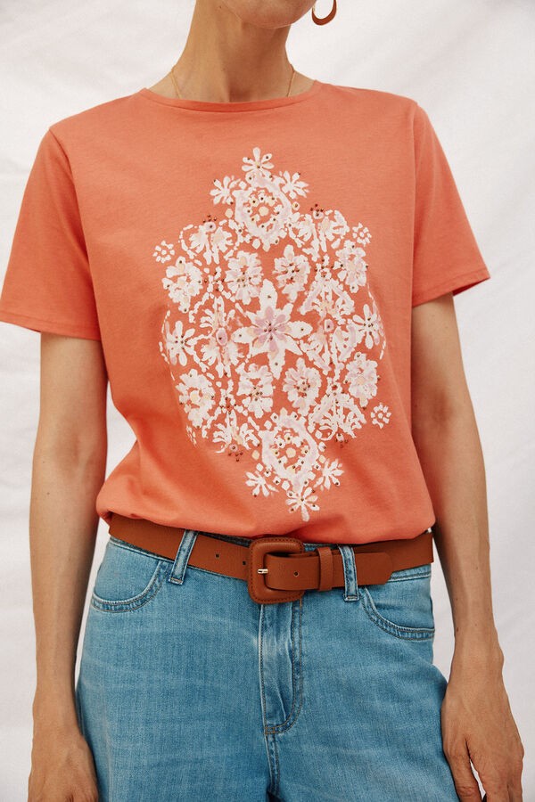 Cortefiel Camiseta estampado posicional Naranja