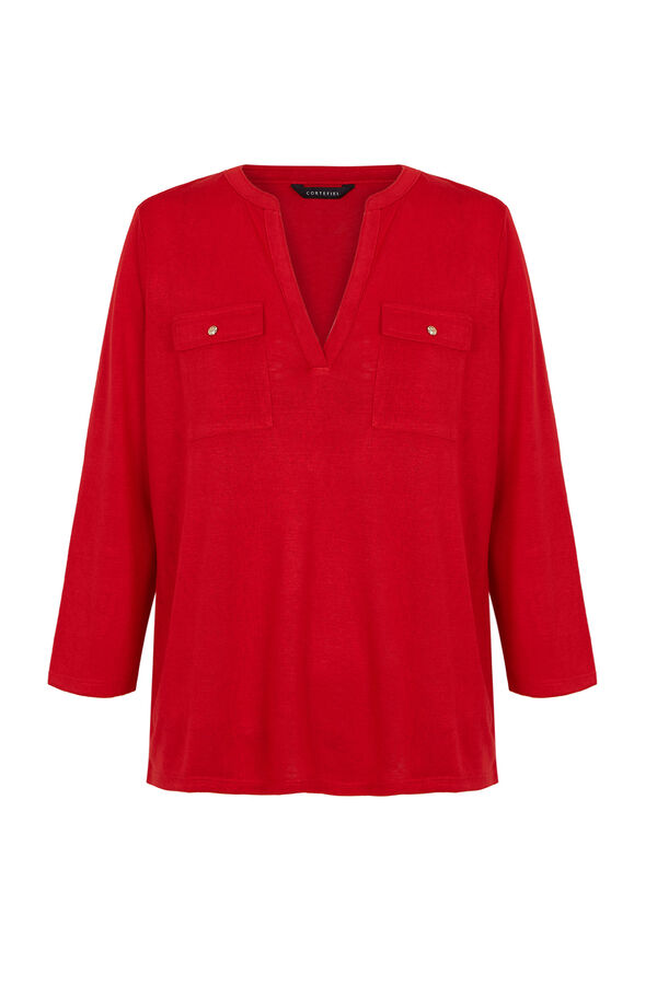 Cortefiel Camiseta mao efecto lino Rojo