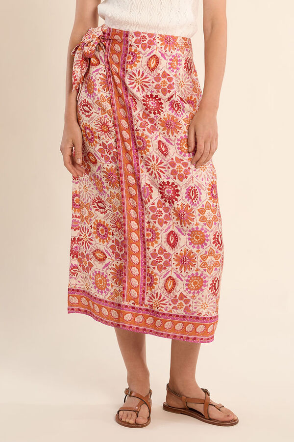 Molly Bracken Falda larga con estampado y lazada Coral