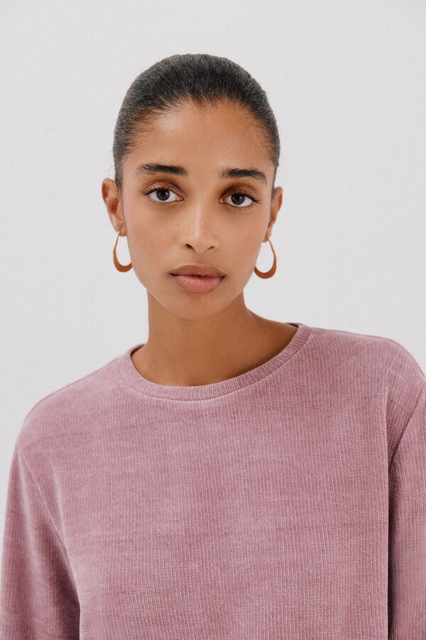 Cortefiel Camiseta chenilla rayas Lila