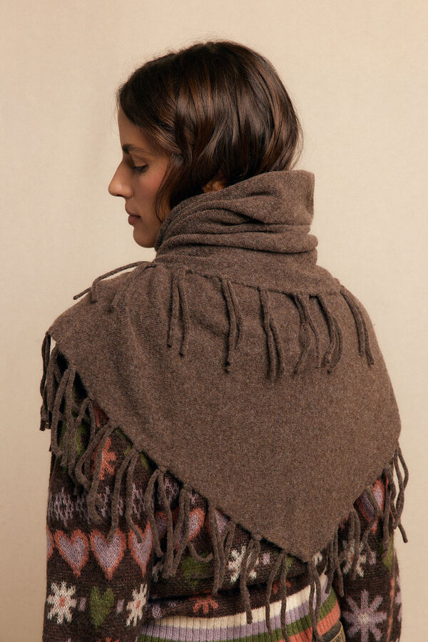 Slowlove Xale com franjas grossas Castanho