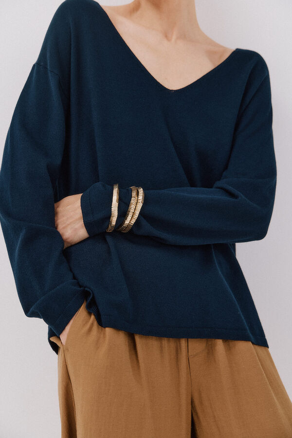 Cortefiel Jersey escote pico Azul marino