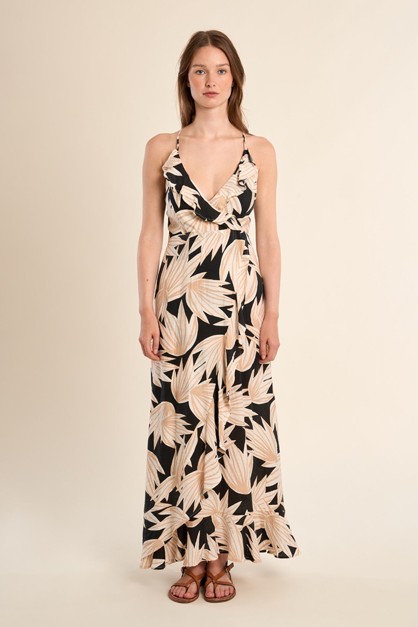 Molly Bracken Vestido comprido estampado com folhos