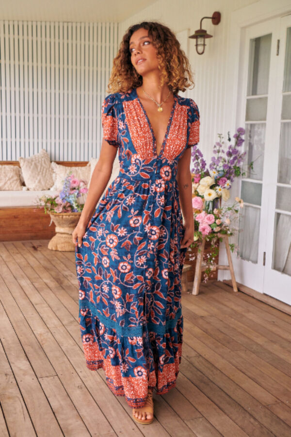Jaase Halcyon print Tabitha maxi dress Navy