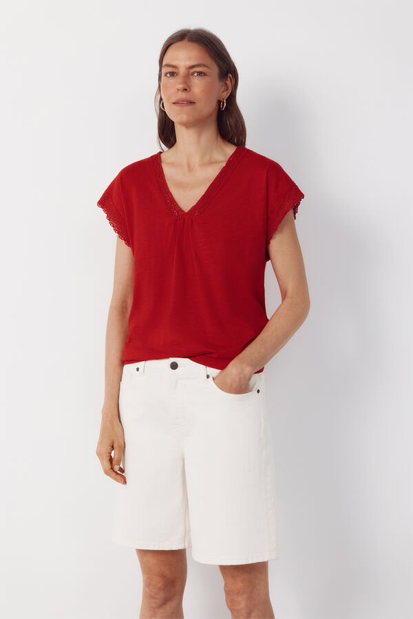 Cortefiel Camiseta slub pasamaner&iacute;a Rojo
